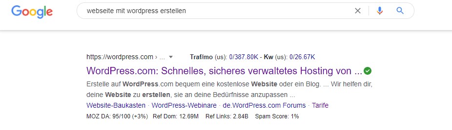 Suchergebnis WordPress.com auf Google